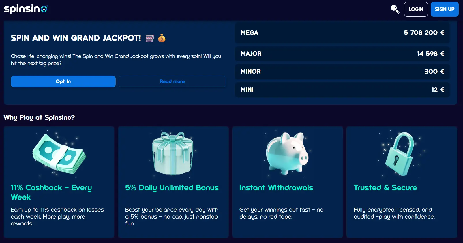 Avantages du casino Spinsino