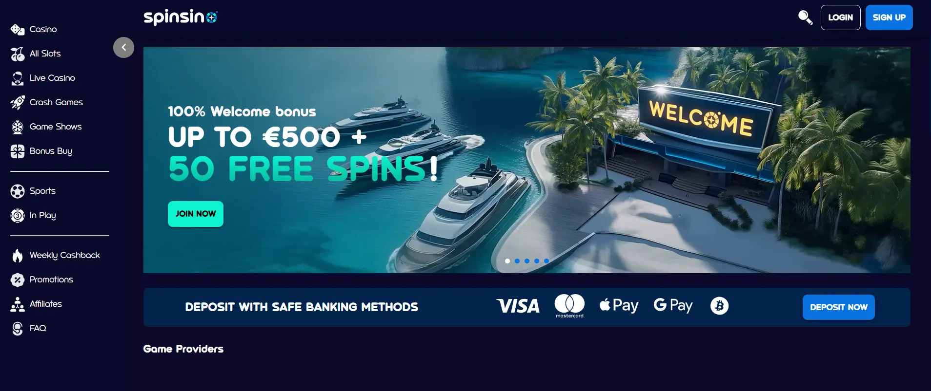 Spinsino Casino-startpagina